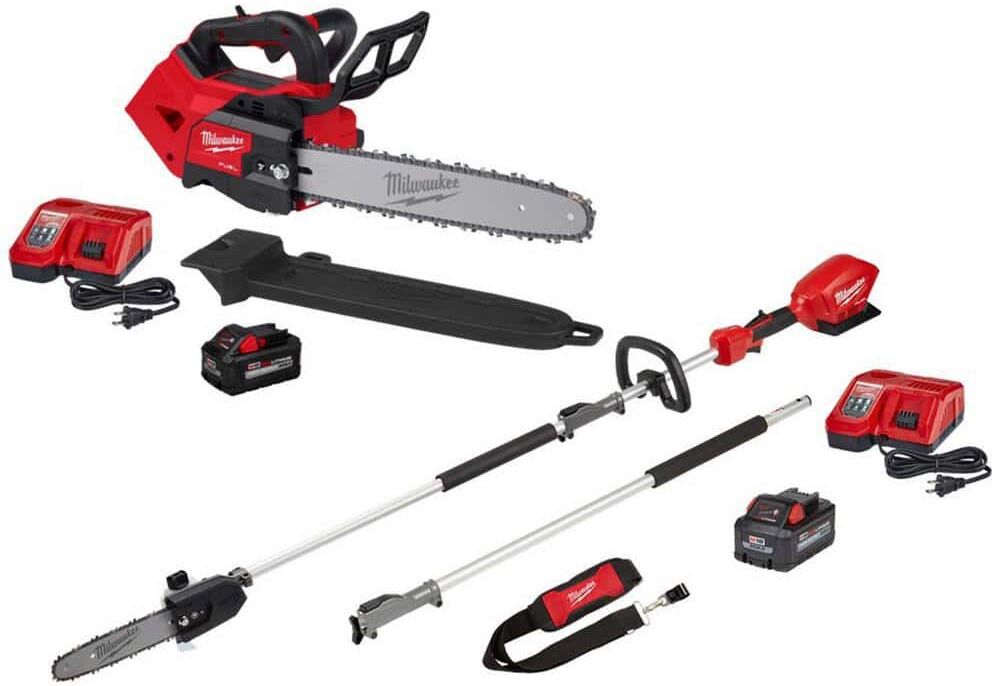 Milwaukee M18 FUEL 14 in. Top Handle 18V Lithium-Ion Brushless Cordless Chainsaw w/Pole Saw, (2) 8.0 Ah Battery, (2) Charger