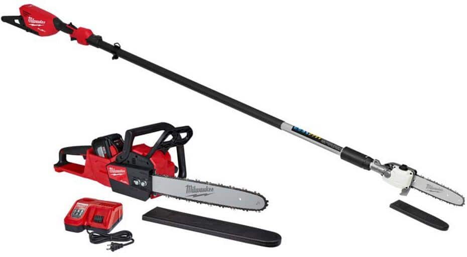 Milwaukee M18 FUEL 10 in. 18V Lithium-Ion Brushless Electric Cordless Telescoping Pole Saw w/16 in. Chainsaw Kit (2-Tool)