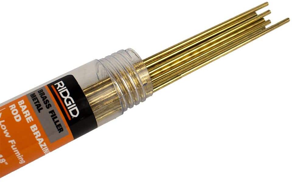 RIDGID 1/8 in. x 18 in. 10 Rods Low Fume Brass Brazing Rod, (Welding Rod)