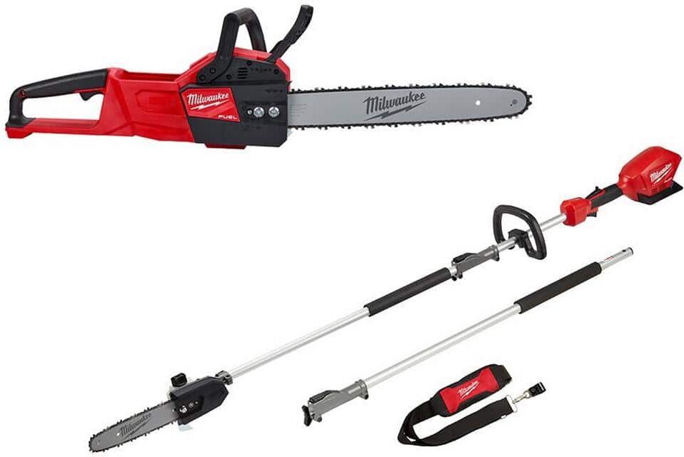 Milwaukee M18 FUEL 16 in. 18V Lithium-Ion Brushless Electric Battery Chainsaw with Pole Saw Combo (2-Tool)