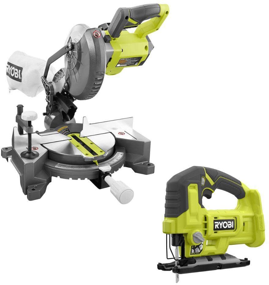 RYOBI ONE+ 18V Cordless 2-Tool Combo Kit with 7-1/4 in. Compound Miter Saw and Jig Saw (Tools Only)