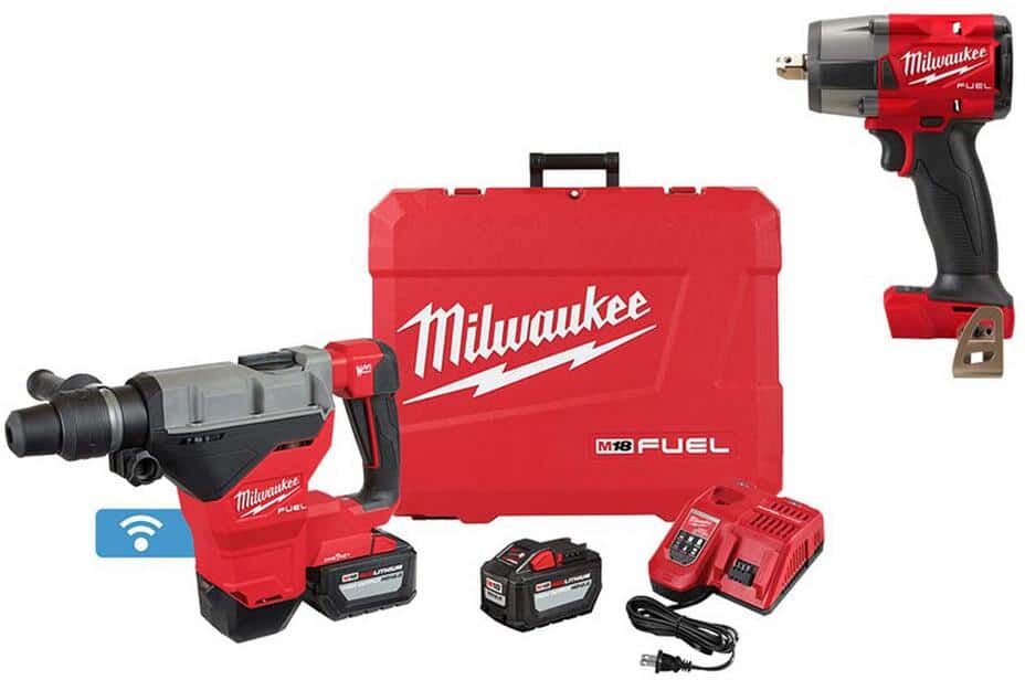 Milwaukee M18 FUEL ONE-KEY 18V Lithium-Ion Brushless Cordless 1-3/4 in. SDS-MAX Rotary Hammer Kit and M18 FUEL Impact Wrench