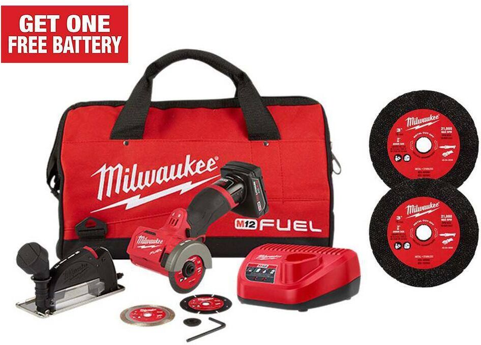 Milwaukee M12 FUEL 12V 3 in. Lithium-Ion Brushless Cordless Cut Off Saw Kit with 3 in. Metal Cut Off Wheels (6-Pack)