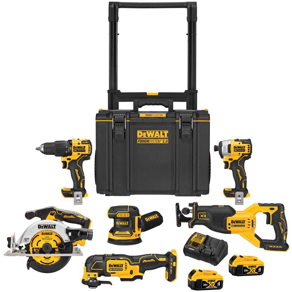 DeWalt 20V MAX Lithium-Ion Cordless 6 Tool Combo Kit, TOUGHSYSTEM Rolling Box, (2) 20V 4.0Ah Batteries, and Charger