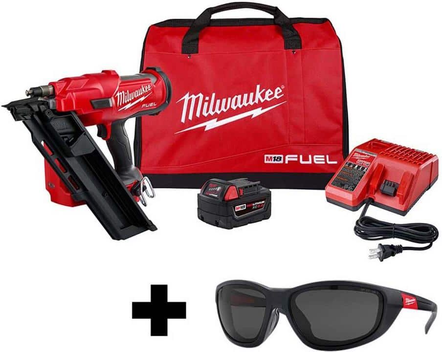 Milwaukee M18 FUEL 3-1/2 in. 18-Volt 30-Degree Lithium-Ion Brushless Framing Nailer Kit and Polarized Tinted Safety Glasses