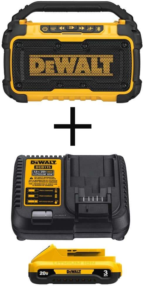 DeWalt 20V MAX Bluetooth Speaker, (1) 20V MAX Compact Lithium-Ion 3.0Ah Battery, and 12V-20V MAX Charger