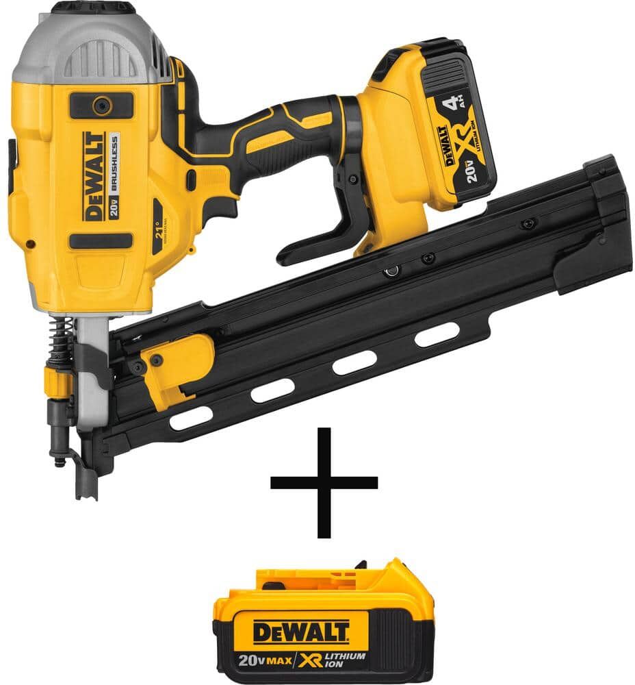 DeWalt 20V MAX XR Lithium-Ion 21-Degree Electric Cordless Framing Nailer with (2) 4.0Ah Battery, Charger, and Bag