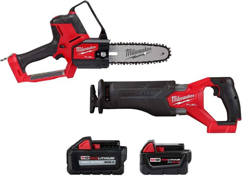 Milwaukee M18 FUEL 8 in. 18V Lithium-Ion Brushless Electric Cordless Chainsaw HATCHET w/M18 Sawzall, 6.0 Ah, 5 Ah Battery (2-Tool)