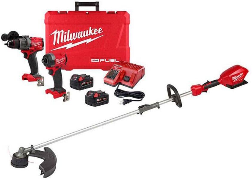 Milwaukee M18 FUEL 18V Lithium-Ion Brushless Cordless Hammer Drill & Impact Driver Combo Kit (2-Tool) w/M18 FUEL String Trimmer