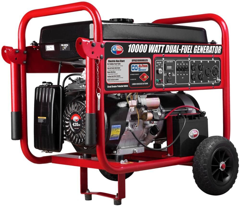 All Power 8,000-Watt Electric Start Propane and Gasoline Dual Fuel Portable Generator with Auto CO Shutoff