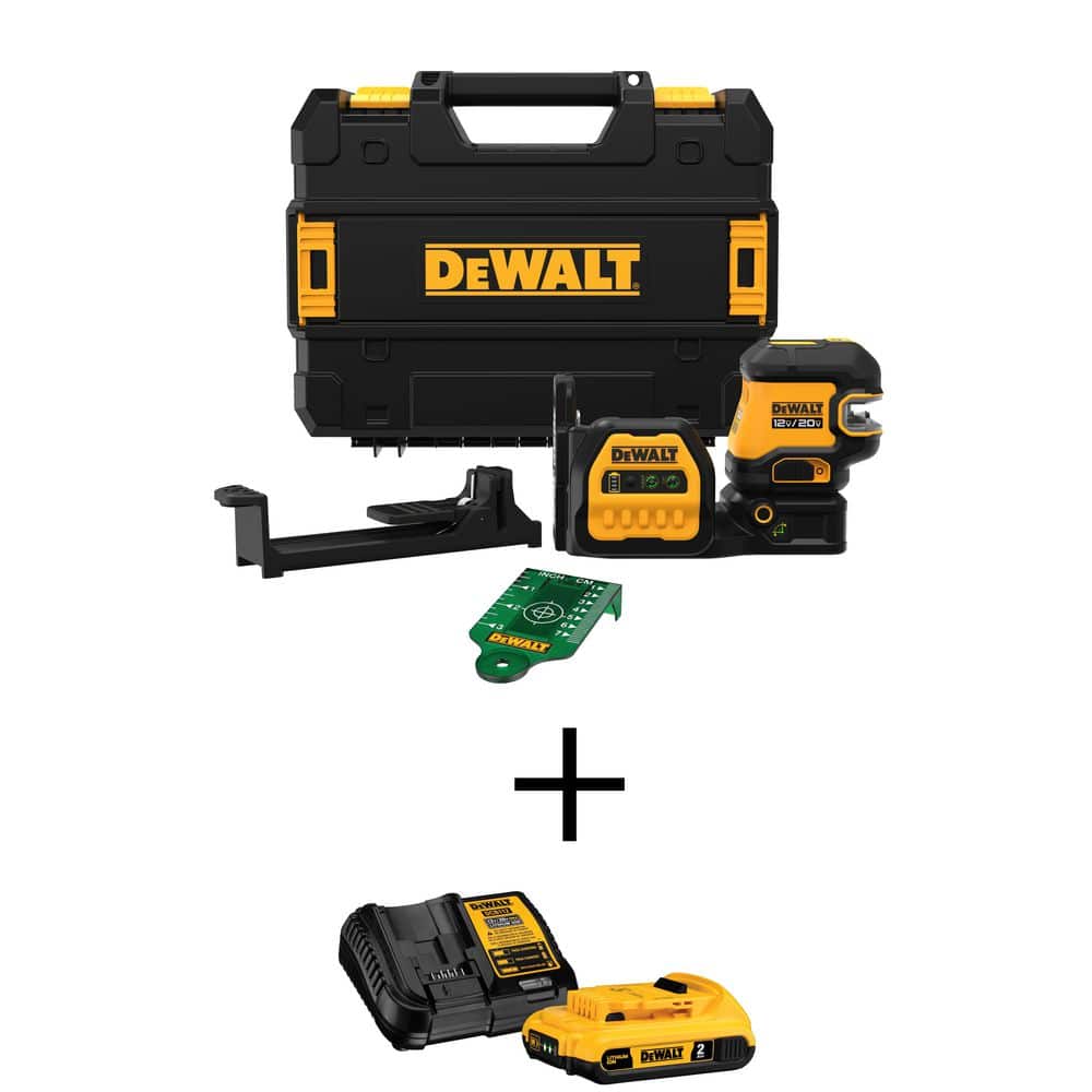 DeWalt 20V Maximum Lithium-Ion Cordless Green Cross-Line Laser Level, (1) 20V MAX 2.0Ah Battery, and Charger