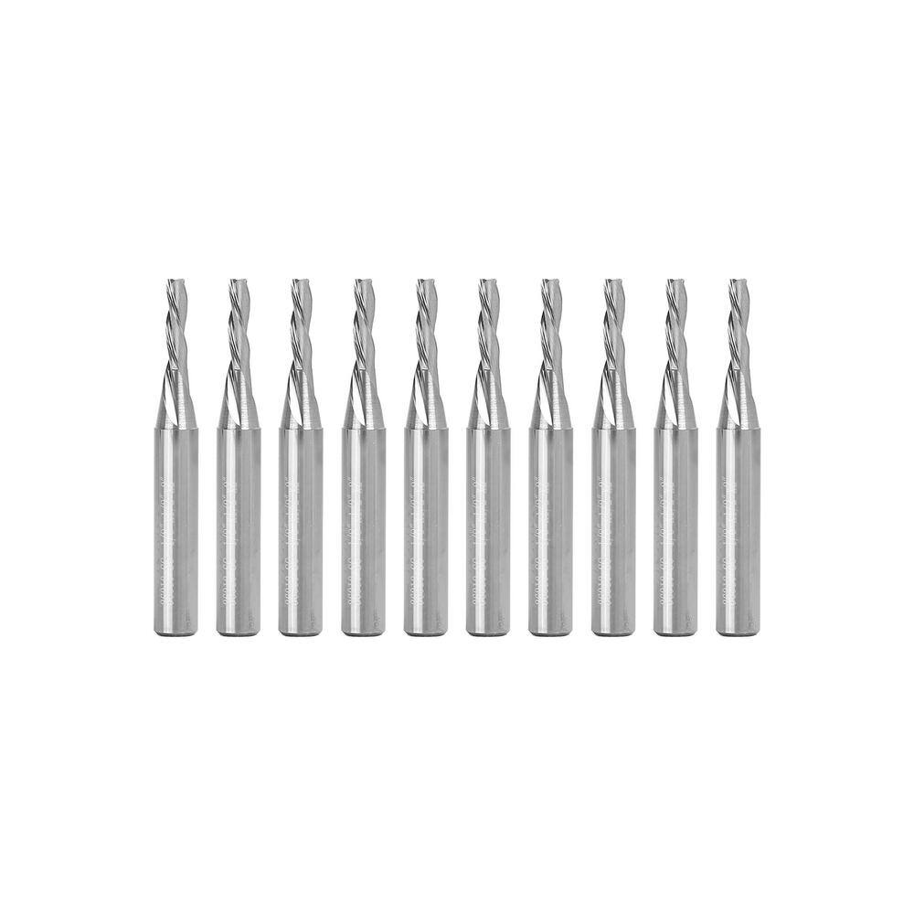 Yonico 3 Flute Low Helix Downcut Spiral End Mill 1/8 in. Dia. 1/4 in. Shank Solid Carbide CNC Router Bit Set (10-Piece)
