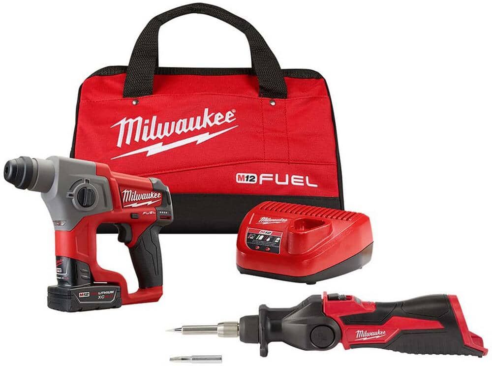 Milwaukee M12 FUEL 12-Volt Lithium-Ion 5/8 in. Cordless SDS-Plus Rotary Hammer Kit with M12 Soldering Iron