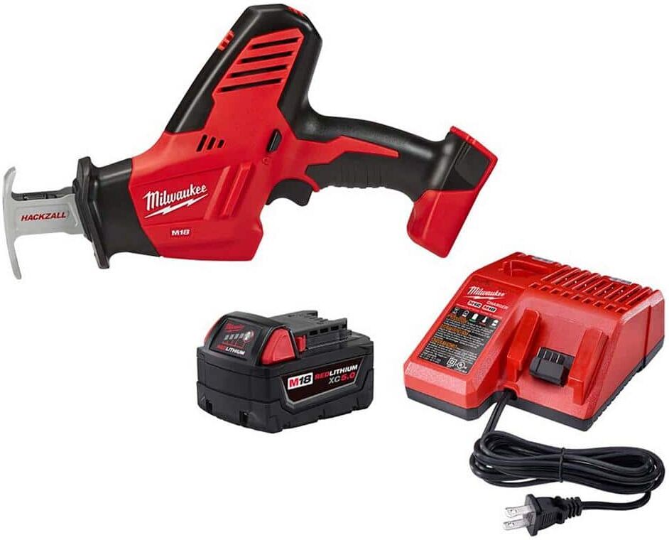 Milwaukee M18 18V Lithium-Ion Cordless Hackzall Reciprocating Saw with M18 Starter Kit One 5.0Ah Battery and Charger