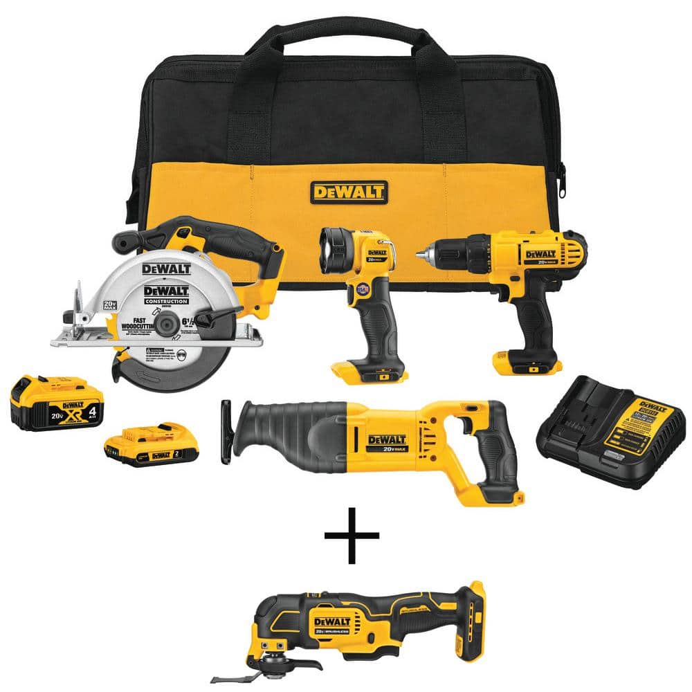 DeWalt 20V MAX Cordless 4 Tool Combo Kit, 20V Oscillating Multi Tool, (1) 20V 4.0Ah Battery, (1) 20V 2.0Ah Battery and Charger