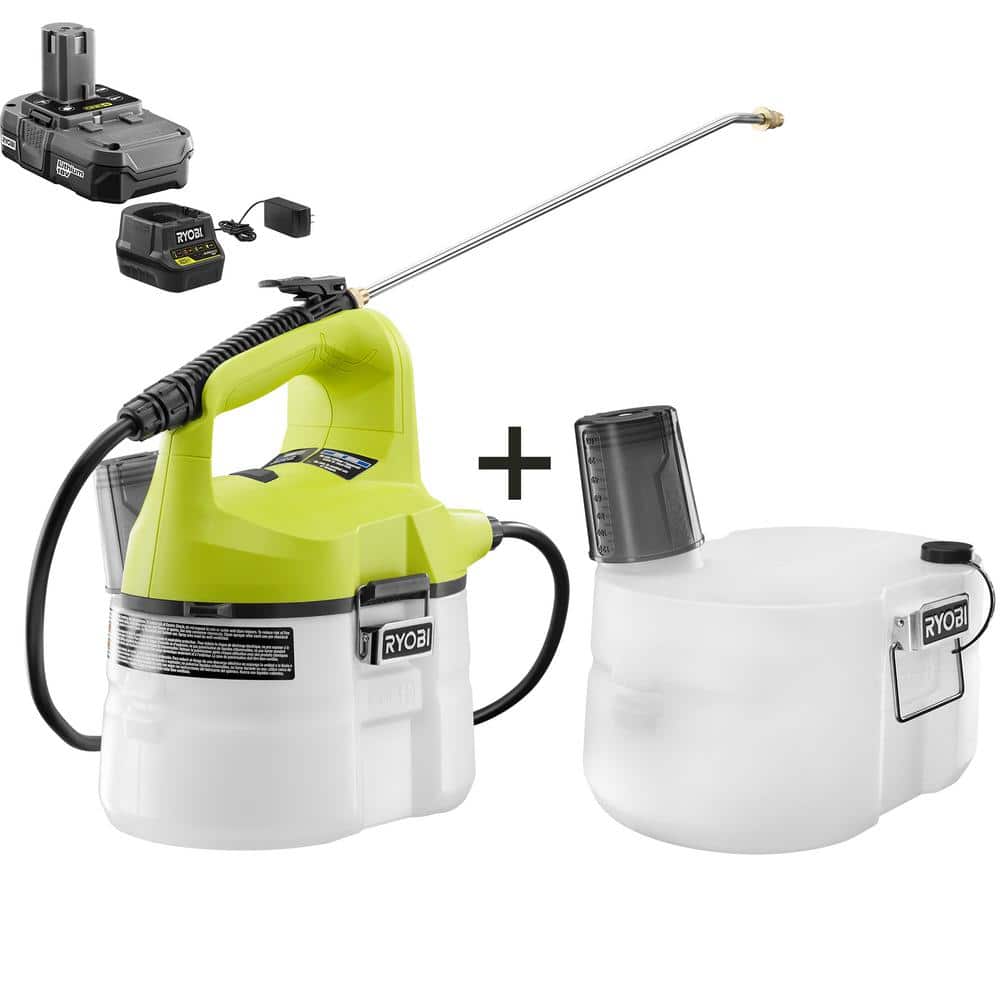 RYOBI ONE+ 18V Cordless Battery 1 Gal. Chemical Sprayer with Extra Accessory Tank, 1.3 Ah Battery, and Charger