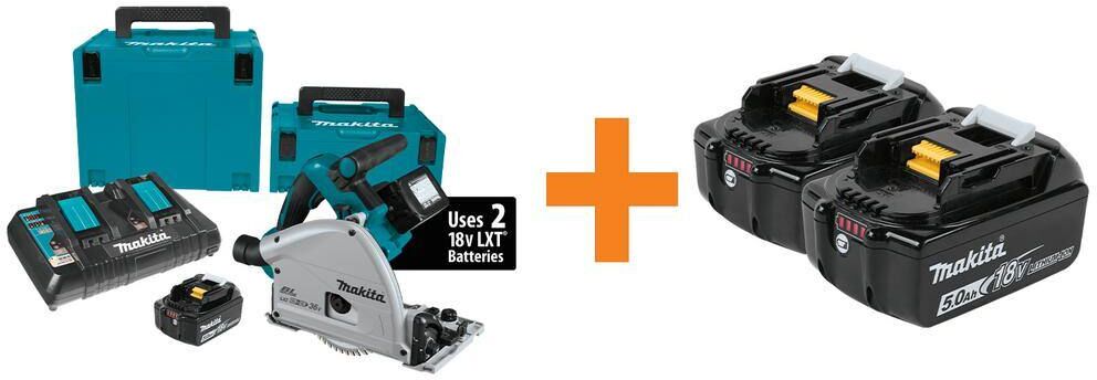 Makita 18V X2 LXT Brushless Cordless 6-1/2 in. Plunge Circular Saw with 2 Batteries 5.0 Ah 55T Blade