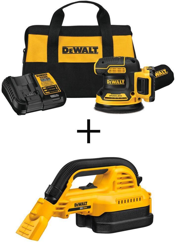 DeWalt 20V MAX XR Cordless Brushless 5 in. Random Orbital Sander and 1/2 Gal. Wet/Dry Portable Vacuum w/ 2Ah Battery & Charger