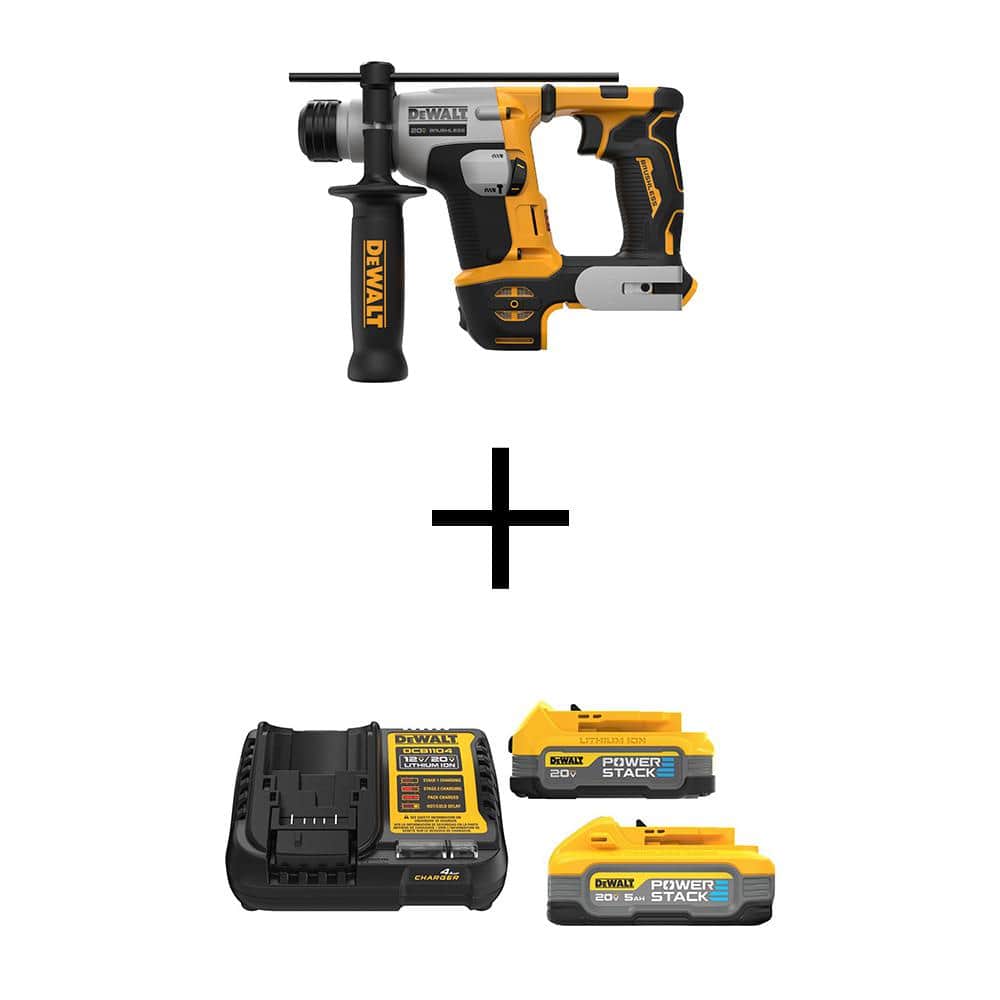 DeWalt ATOMIC 20V MAX Lithium-Ion Cordless Brushless Ultra-Compact 5/8 in. SDS + Hammer Drill w/5 & 1.7Ah Batteries & Charger