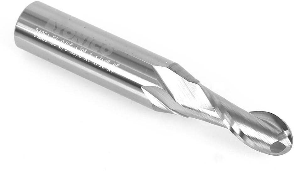 Yonico 2-Flute Ball Nose Spiral End Mill 3/8 in. Dia 1/2 in. Shank Solid Carbide CNC Router Bit