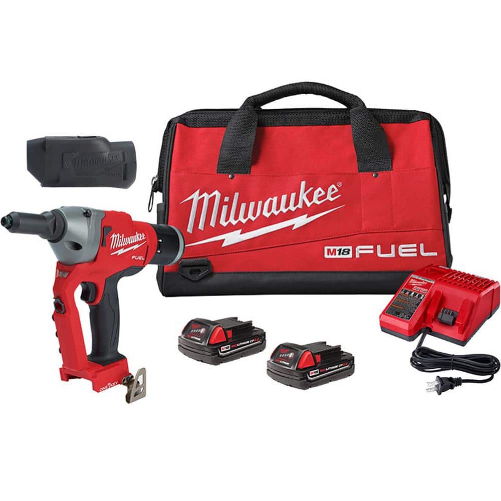 Milwaukee M18 FUEL ONE-KEY 18-Volt Lithium-Ion Cordless Rivet Tool Kit with Two 2.0 Ah Batteries, Charger and Protective Boot