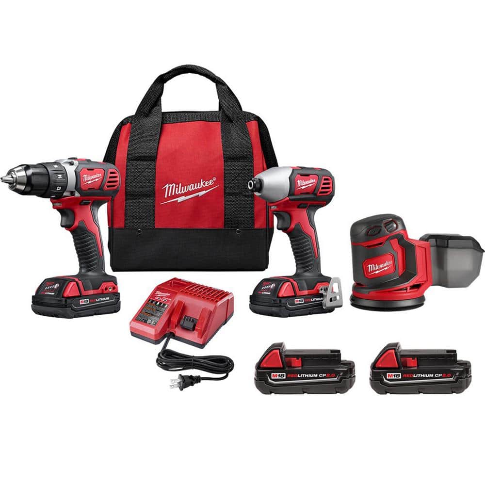 Milwaukee M18 18V Lithium-Ion Cordless Drill Driver/Impact Driver Combo Kit (2-Tool) with Orbit Sander & (2) 2.0 Ah Batteries