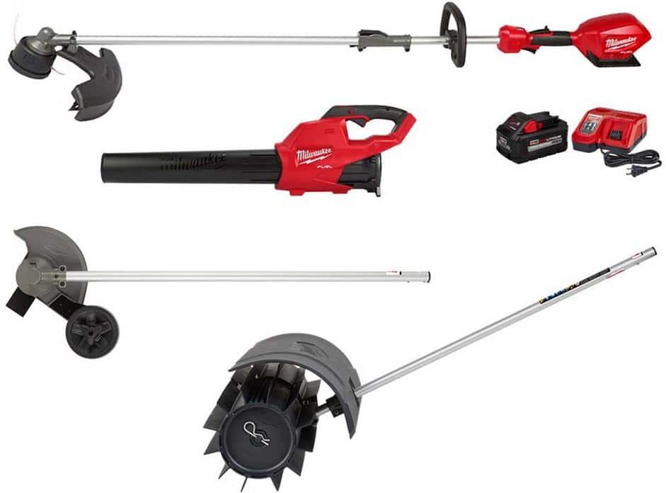 Milwaukee M18 FUEL 18V Lithium-Ion Brushless Cordless Electric String Trimmer/Blower Combo Kit w/Rubber Broom, Edger (4-Tool)