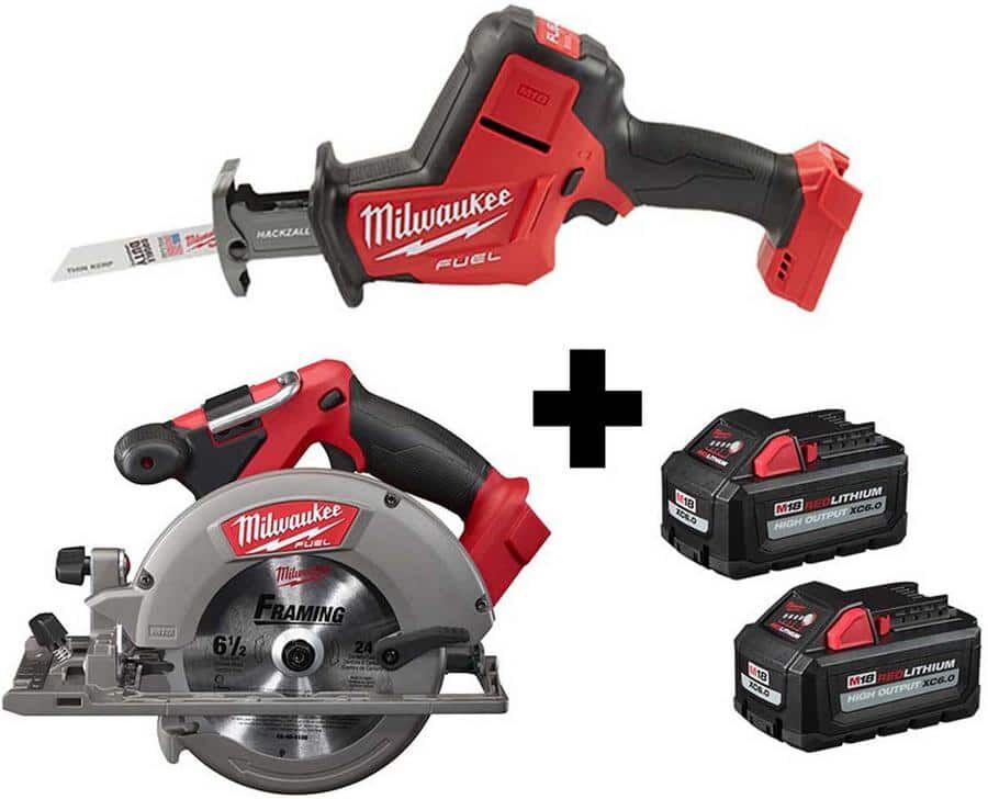 Milwaukee M18 FUEL 18V 6-1/2 in. Brushless Cordless Circular Saw & M18 FUEL HACKZALL Reciprocating Saw w/ (2) M18 6.0Ah Batteries