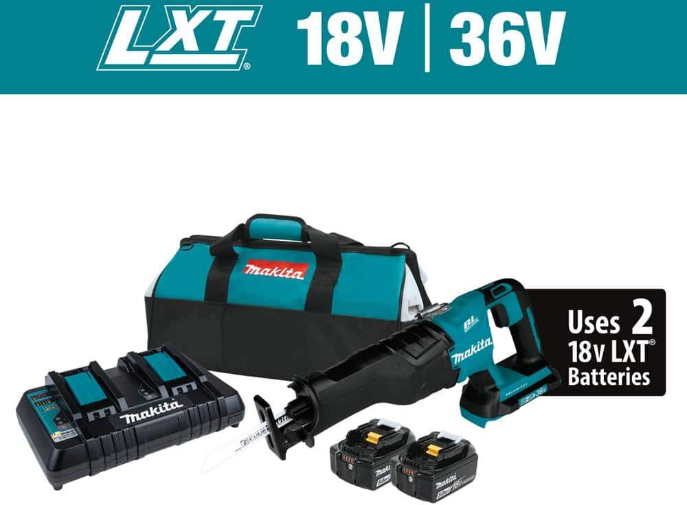 Makita 18V X2 LXT Lithium-Ion (36V) Brushless Cordless Reciprocating Saw Kit (5.0Ah) with 2 Batteries 5.0Ah and Charger