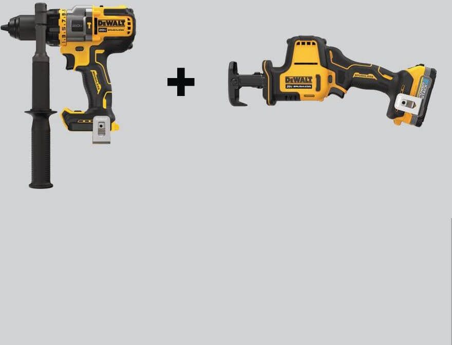 DeWalt Atomic 20-Volt MAX Cordless Brushless Compact Reciprocating Saw & 1/2 in. Hammer Drill/Driver w/1.7 Ah Battery & Charger