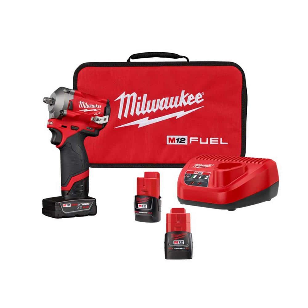 Milwaukee M12 FUEL 12-Volt Lithium-Ion Cordless Stubby 3/8 in. Impact Wrench Kit with M12 2.0 Ah Compact Battery Pack