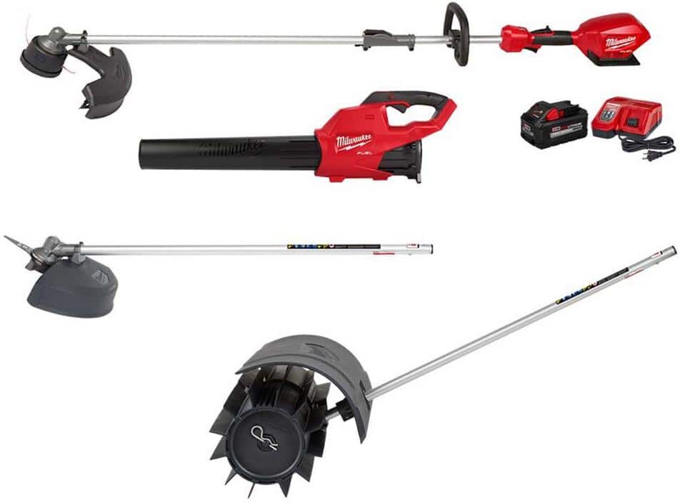 Milwaukee M18 FUEL 18V Lithium-Ion Brushless Cordless Electric String Trimmer/Blower Combo Kit & Brush Cutter, Broom (4-Tool)