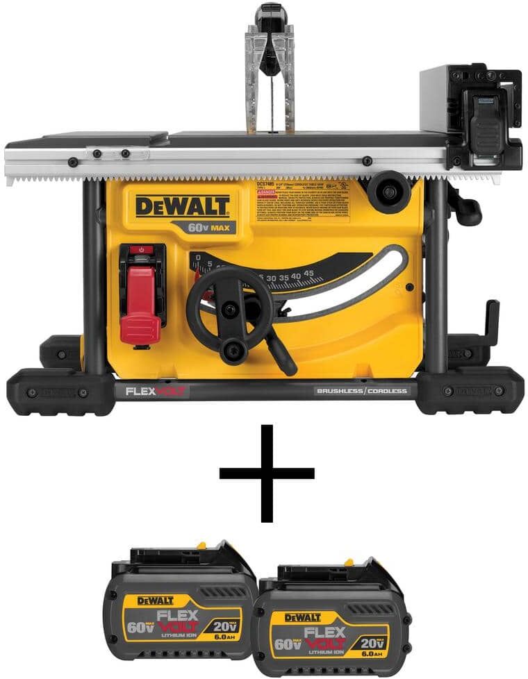 DeWalt FLEXVOLT 60V MAX Cordless Brushless 8-1/4 in. Table Saw Kit and (2) FLEXVOLT 6.0Ah Batteries