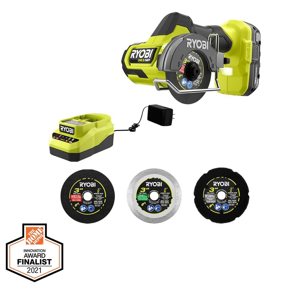 RYOBI ONE+ HP 18V Brushless Compact Cut-Off Tool Kit w/1.5 Ah Battery, 18V Charger & Extra 3 in. Cut-Off Wheels (3-Pack)