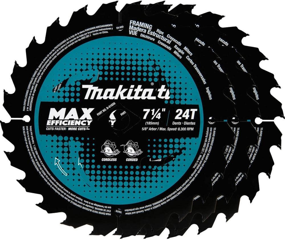 Makita 7-1/4 in. 24T Carbide-Tipped Max Efficiency Ultra-Thin Kerf Circular Saw Blade, Framing (3-Pack)