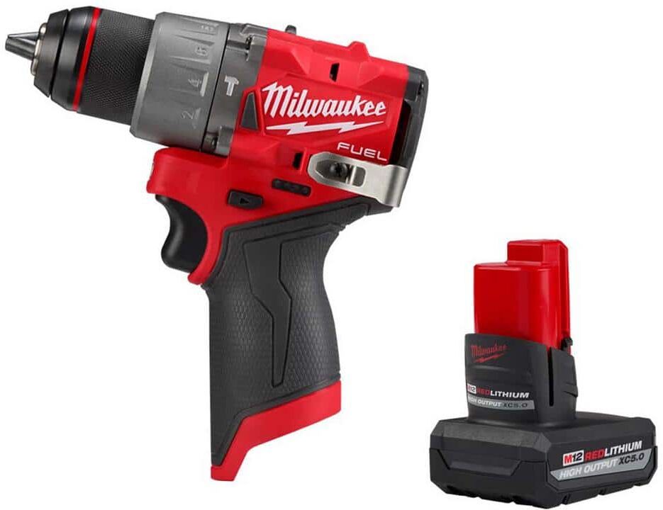 Milwaukee M12 FUEL 12-Volt Lithium-Ion Brushless Cordless 1/2 in. Hammer Drill with High Output 5Ah Battery