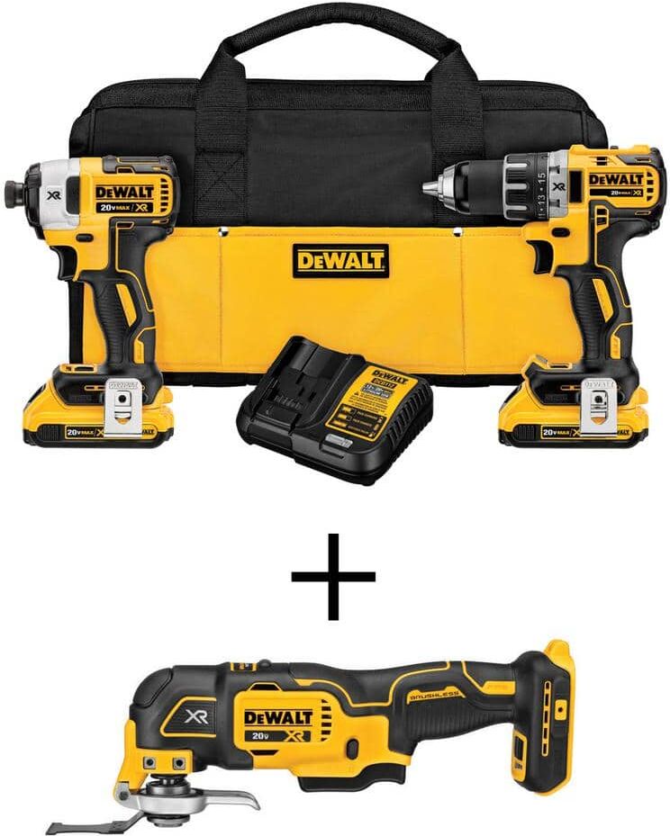 DeWalt 20V MAX XR Li-Ion Cordless Brushless Drill/Impact 2 Tool Combo Kit. 20V Oscillating Tool, and (2) 20V 2.0Ah Batteries