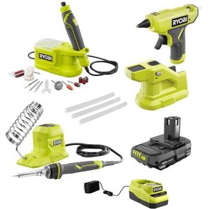 RYOBI ONE+ 18V Cordless 3-Tool Hobby Kit with Compact Glue Gun, Soldering Iron, Rotary Tool, 1.5 Ah Battery, and Charger