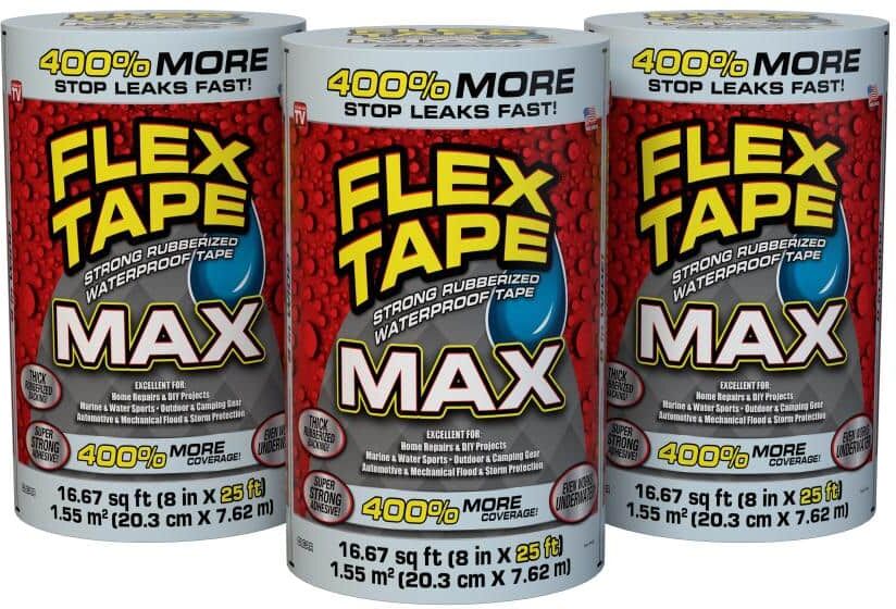 FLEX SEAL FAMILY OF PRODUCTS Flex Tape MAX Clear 8 in. x 25 ft. Strong Rubberized Waterproof Tape (3-Pack)