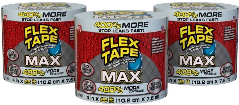 FLEX SEAL FAMILY OF PRODUCTS Flex Tape MAX Clear 4 in. x 25 ft. Strong Rubberized Waterproof Tape (3-Pack)