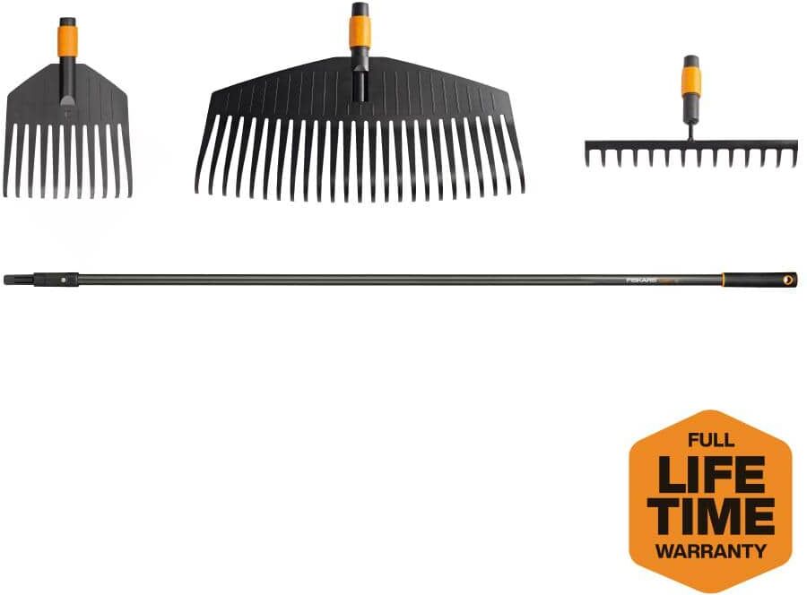 Fiskars 4-Piece Quikfit Leaf, Garden and Shrub Rake Attachments Garden Tool Set