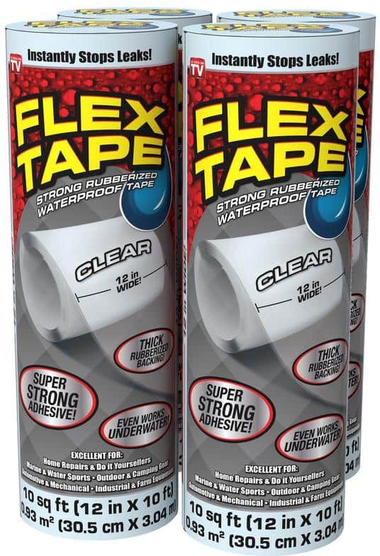 FLEX SEAL FAMILY OF PRODUCTS Flex Tape Clear 12 in. x 10 ft. Strong Rubberized Waterproof Tape (4-Piece)