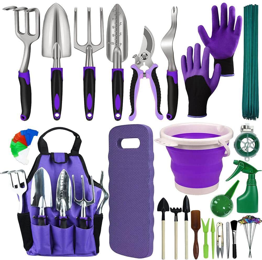 105-Piece Gardening Kit Including Garden Kneeling Pad Heavy-Duty Aluminum Gardening Hand Tools (Purple), Garden Tool Set