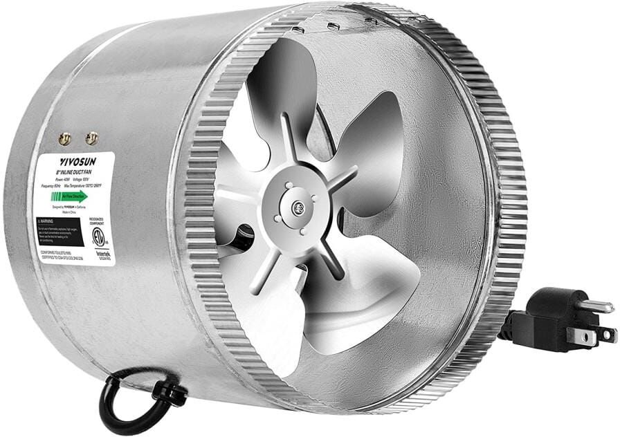 Aoibox 8 Inch 420 CFM Silver Low Noise Inline Duct Fan HVAC Exhaust Ventilation Fan for Basements, Bathrooms, Kitchens, Attics