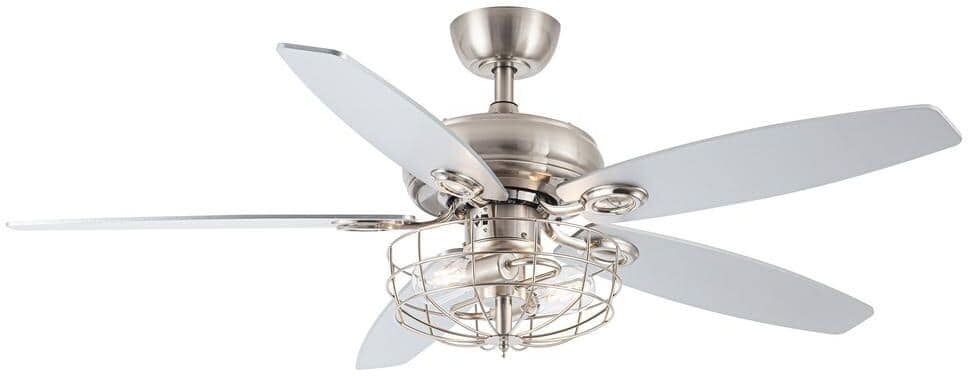 Parrot Uncle 52 in. Indoor Brushed Nickel Reversible Motor Ceiling Fan with Light Kit and Remote Control