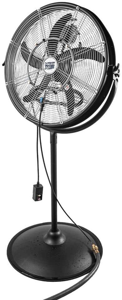 Maxx Air 20 in. 3-Speed Outdoor Misting Pedestal Personal Fan in Black with Garden Hose Connection