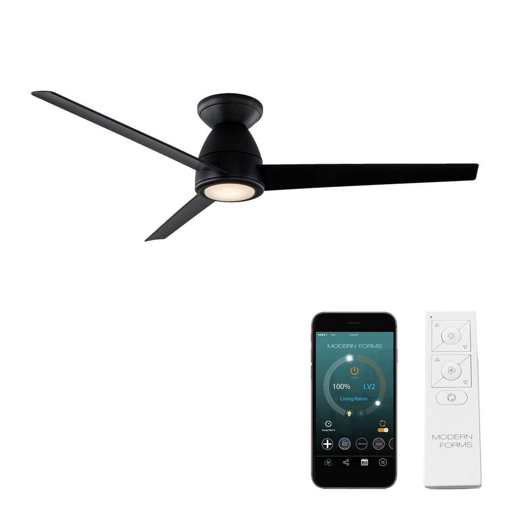 Modern Forms Tip Top 52 in. Smart Indoor/Outdoor 3-Blade Flush Mount Ceiling Fan Matte Black with 3000K LED and Remote Control