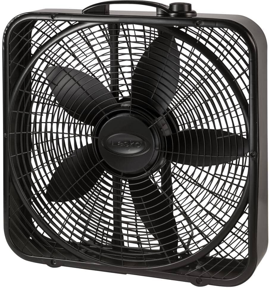 Lasko 20 in. 3-Speed Power Plus Black Box Fan with Innovative Wind Ring and Weather Shield Motor