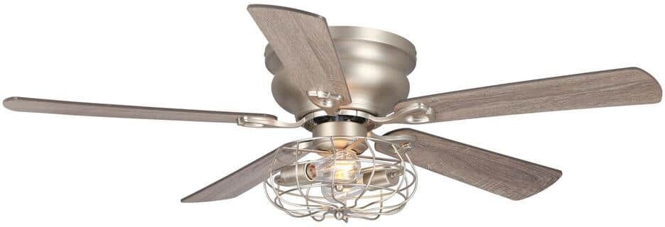 Parrot Uncle Thurber 48 in. Metal Cage Nickel Flush Mount Ceiling Fan with Remote Control and Light Kit