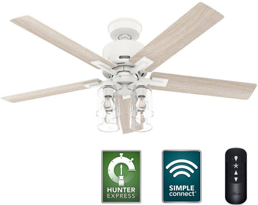 Hunter Techne 52 in. Indoor Matte White Smart Ceiling Fan with Light Kit and Remote Included